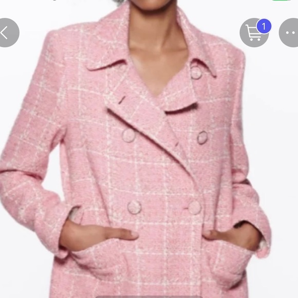 Zara pea coat NWT pink check coat Chanel Jackie Kennedy style NWT - Picture 6 of 7